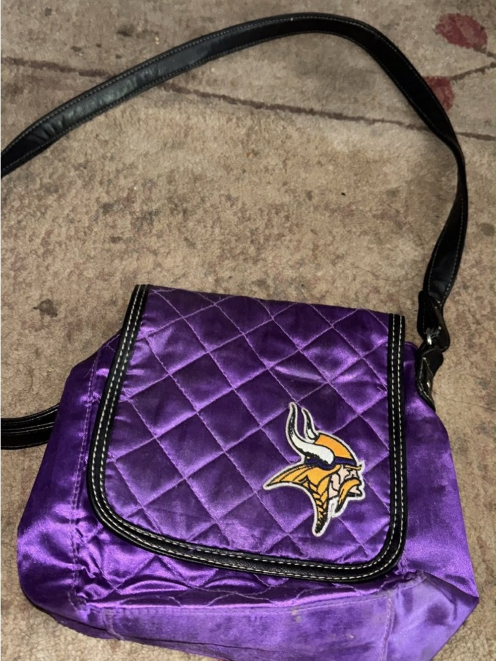 Purple Quilted Crossbody Bag with Team Patch